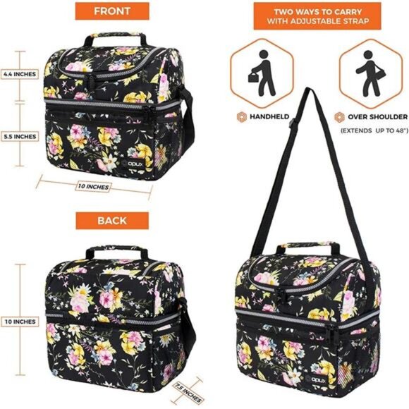 Lunch Box For Women, Insulated Large Lunch Bag Adult Work, Double Decker - Picture 4 of 7